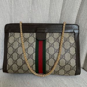 Gucci GG Red Green Monogram Crossbody Clutch